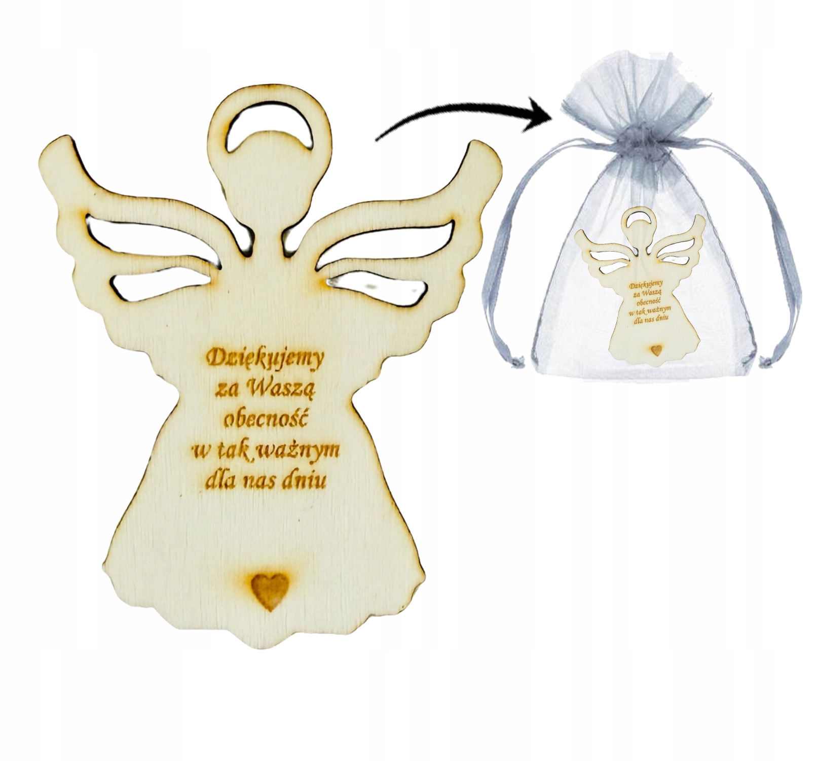 ZESTAW 10 szt PODZIĘKOWANIE UPOMINEK dla Gości KOMUNIA Święta MAGNES drewniany anioł