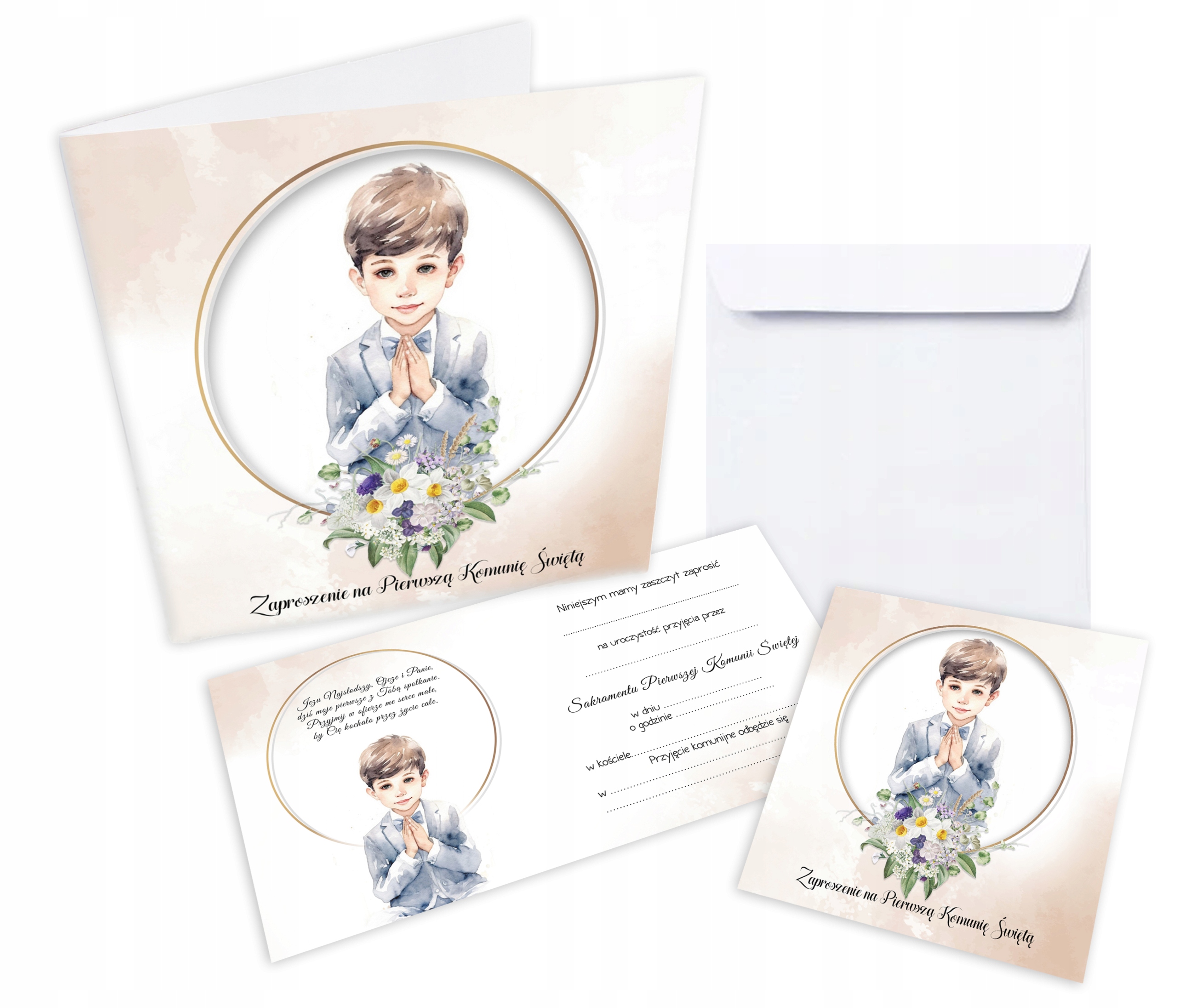 ZAPROSZENIE zaproszenia na Pierwszą Komunię Świętą KOMUNIJNE CHŁOPIEC 5 szt