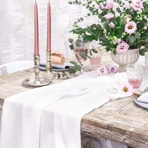 Kremowy bieżnik muślinowy na stół - dekoracja 0,7x5m