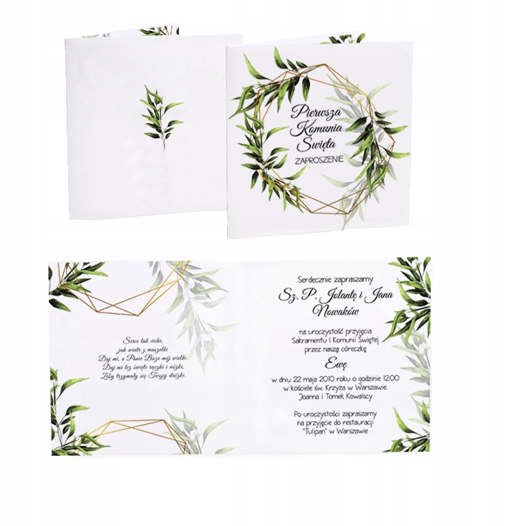 ZAPROSZENIE zaproszenia na Komunię KOMUNIJNE 5szt