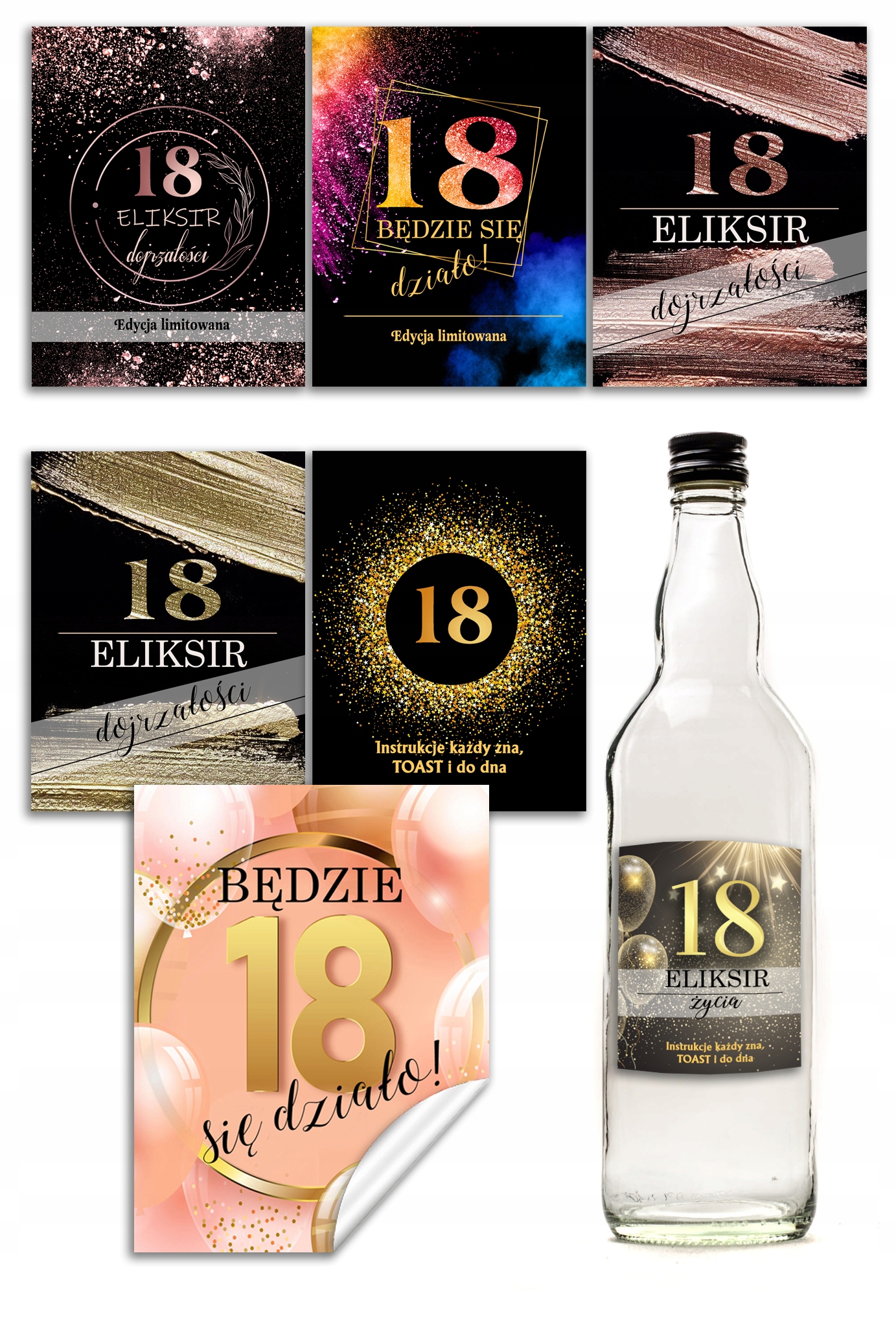 Etykiety Naklejki na butelkę wódkę alkohol - 18 urodziny 10 szt 18stka