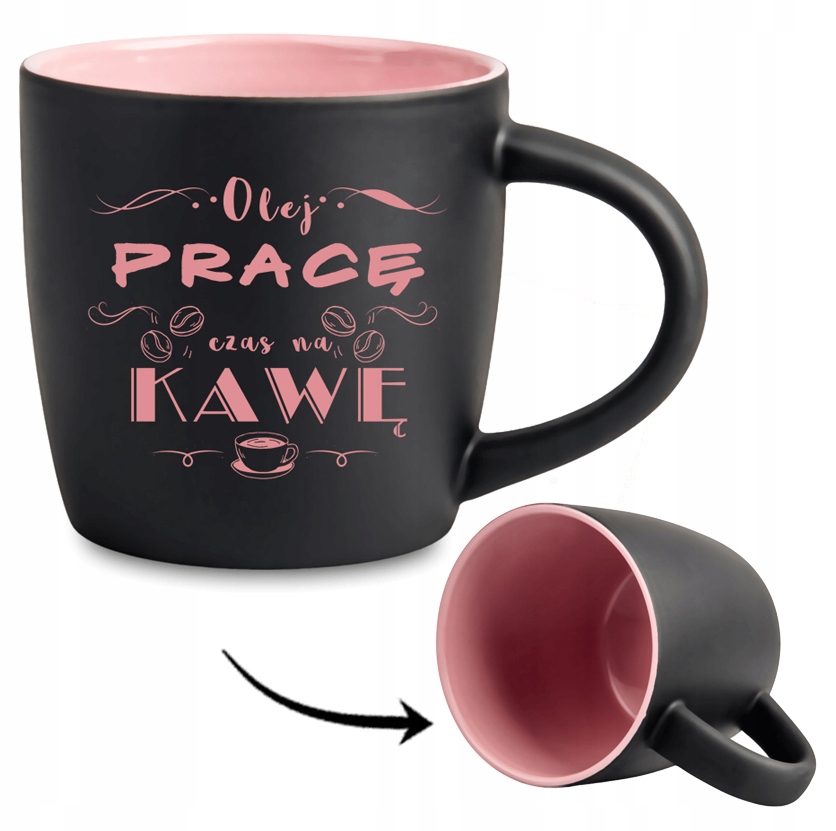 PREZENT upominek zabawny KUBEK z grawerem czarno różowy IMIĘ WZORY okazje