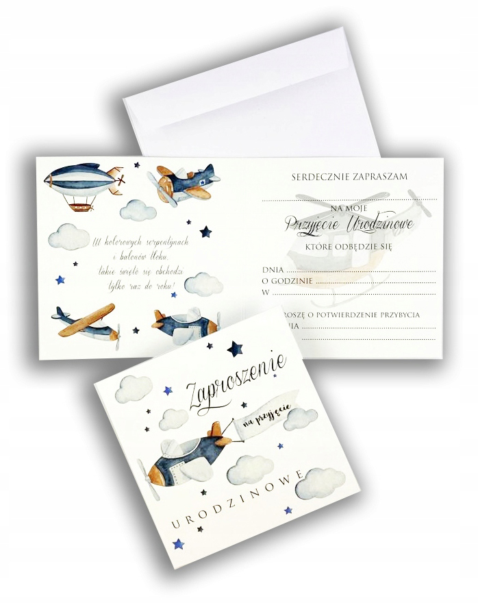 Zaproszenia na URODZINY dla dzieci Urodzinki zaproszenie ROCZEK SAMOLOTY