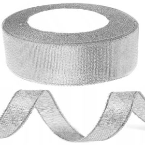 TASIEMKA wstążka BROKATOWA 2,5 cm SREBRNA 22m