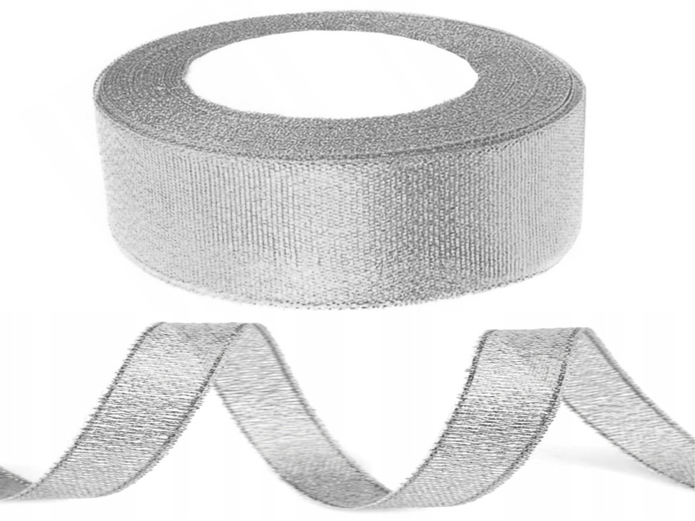 TASIEMKA wstążka BROKATOWA 2,5 cm SREBRNA 22m