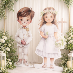 Dekoracja wielkoformatowa Komunii dziewczynka chłopiec do ścianki Komunijnej na komunię