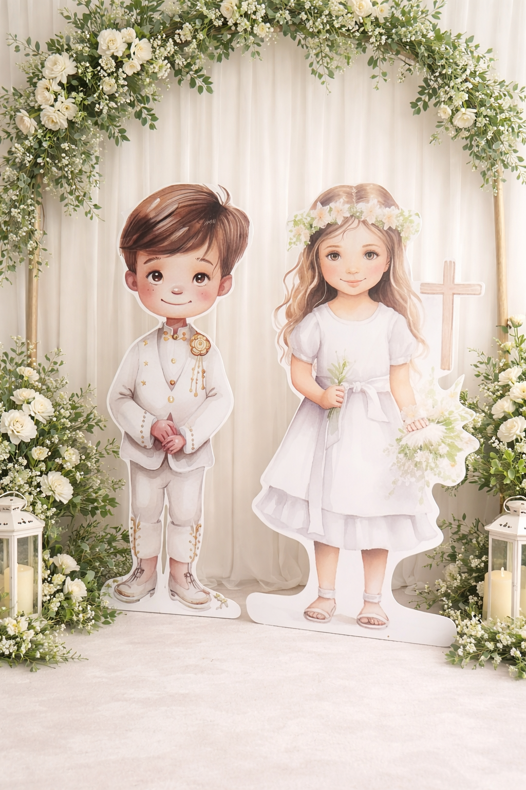 Dekoracja wielkoformatowa Komunii dziewczynka chłopiec do ścianki Komunijnej na komunię