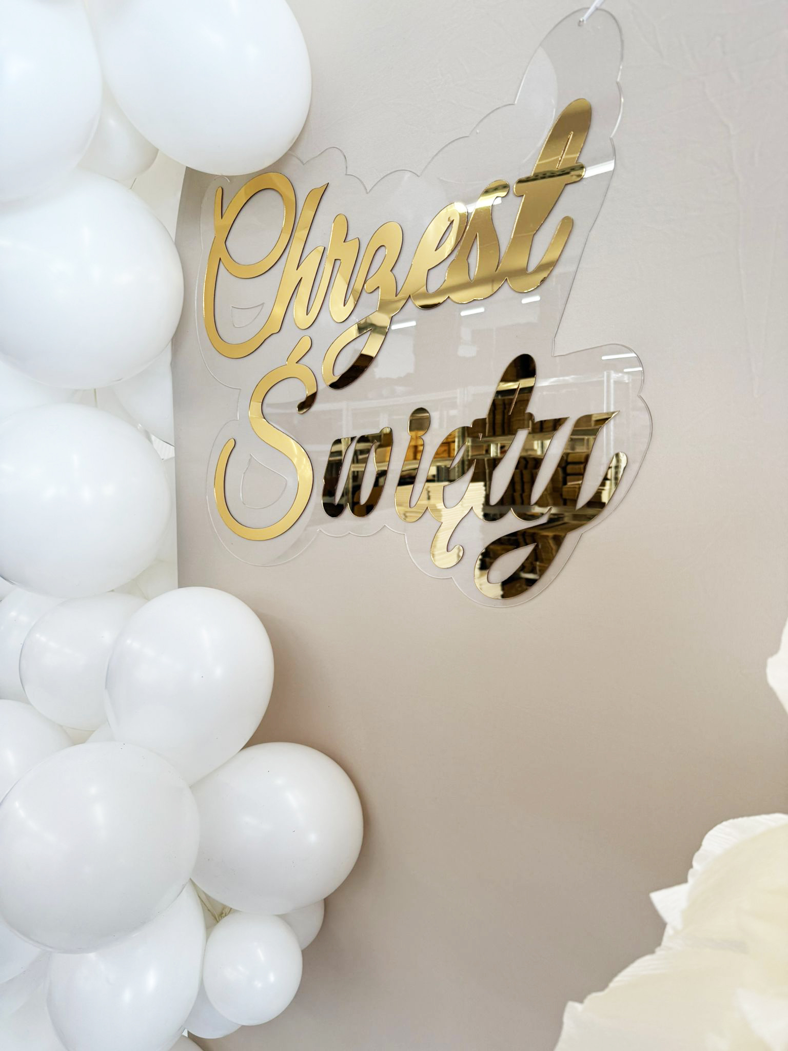 Napis Chrzest Święty na ściankę z plexi pleksi lustrzany złoty lub srebrny