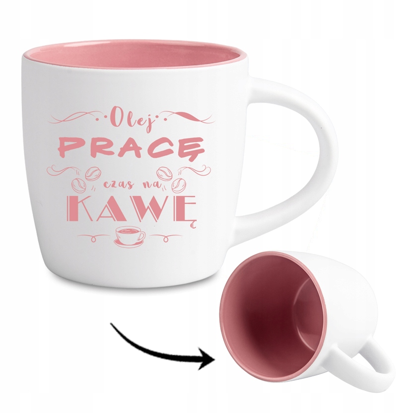 PREZENT upominek zabawny KUBEK z grawerem biało różowy IMIĘ WZORY okazje