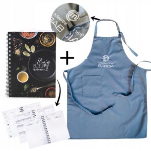 PREZENT UPOMINEK na DZIEŃ BABCI fartuch szary PREMIUM Z PRZEPIŚNIKIEM