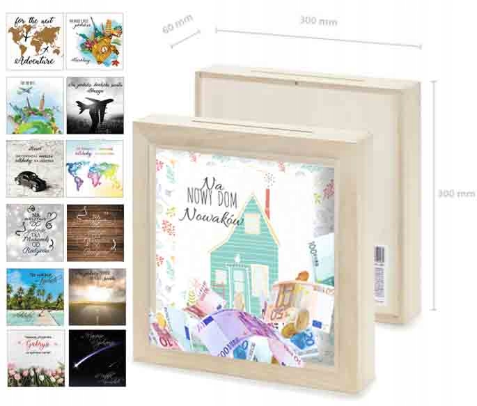 SKARBONKA DUŻA RAMKA na PIENIĄDZE kasę Z ŻYCZENIAMI ślub okazje IMIĘ WZORY