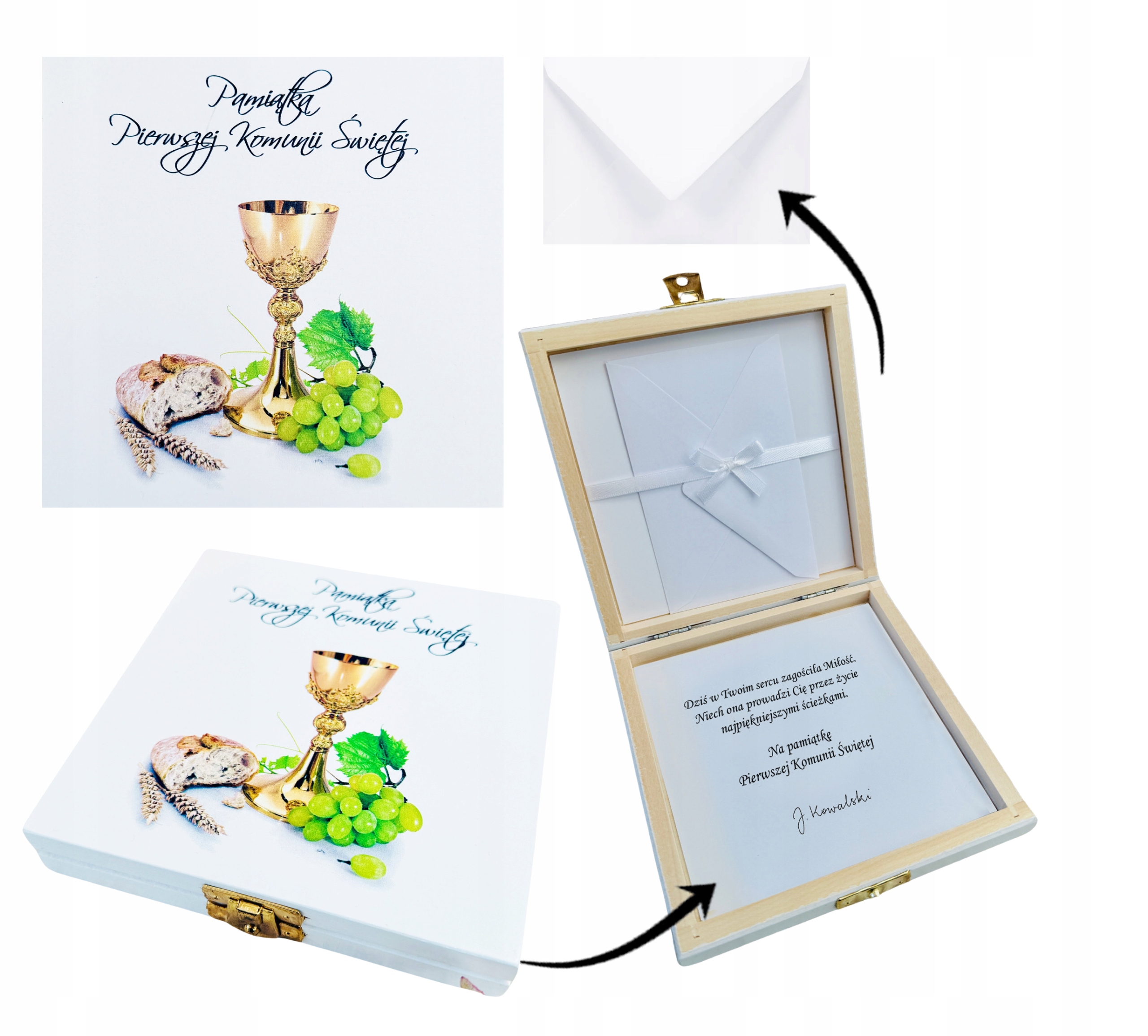 PAMIĄTKA I Komunii Świętej SZKATUŁKA z nadrukiem życzeniami UPOMINEK wzory
