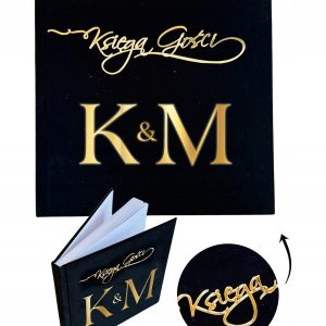 KSIĘGA GOŚCI weselnych WELUROWA czarna album ZŁOTE INICJAŁY pamiątka ŚLUBU
