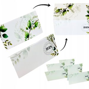 WINIETKI wizytówki bileciki na stół Pierwsza KOMUNIA Święta liście 10szt