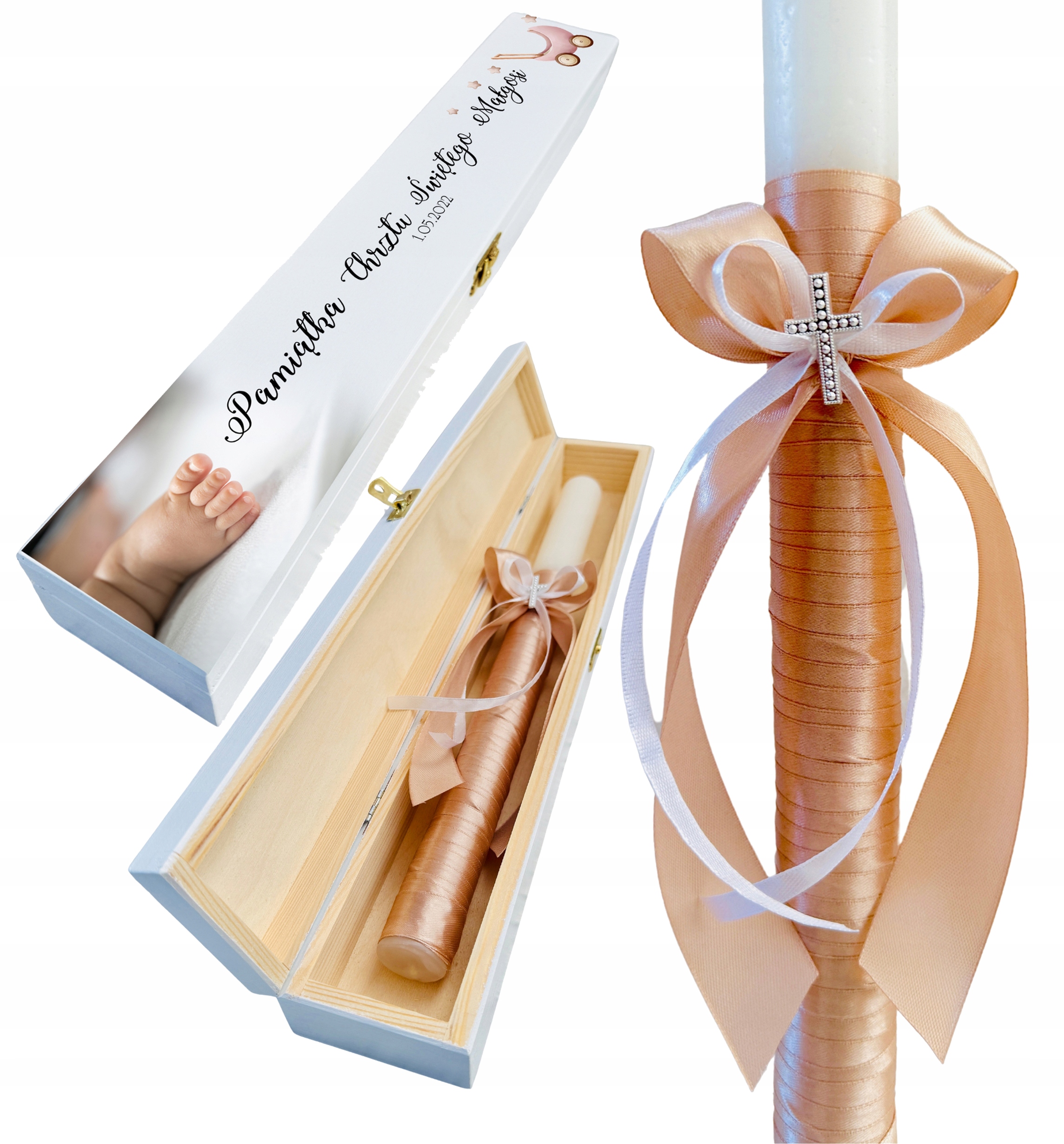 Świeca do CHRZTU GROMNICA ręcznie zdobiona w PUDEŁKU nadruk UV wzory G4