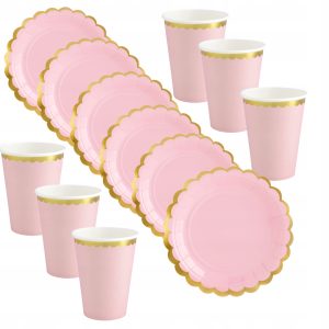 Komplet Różowe Talerzyki Kubeczki Papierowe Zestaw