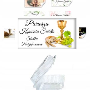 Naklejki PUDEŁKA na ciasto KOMUNIA komunijne 20szt