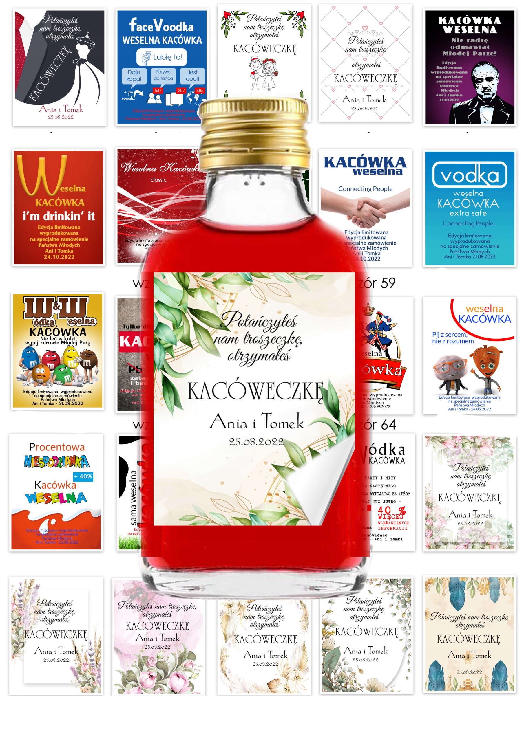 Naklejki na piersiówki 100ml WESELE podziękowanie 100szt