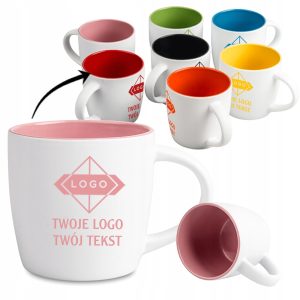 KUBKI REKLAMOWE GRAWER z TWOIM LOGO KUBEK BIAŁY z kolorowym środkiem WYBÓR