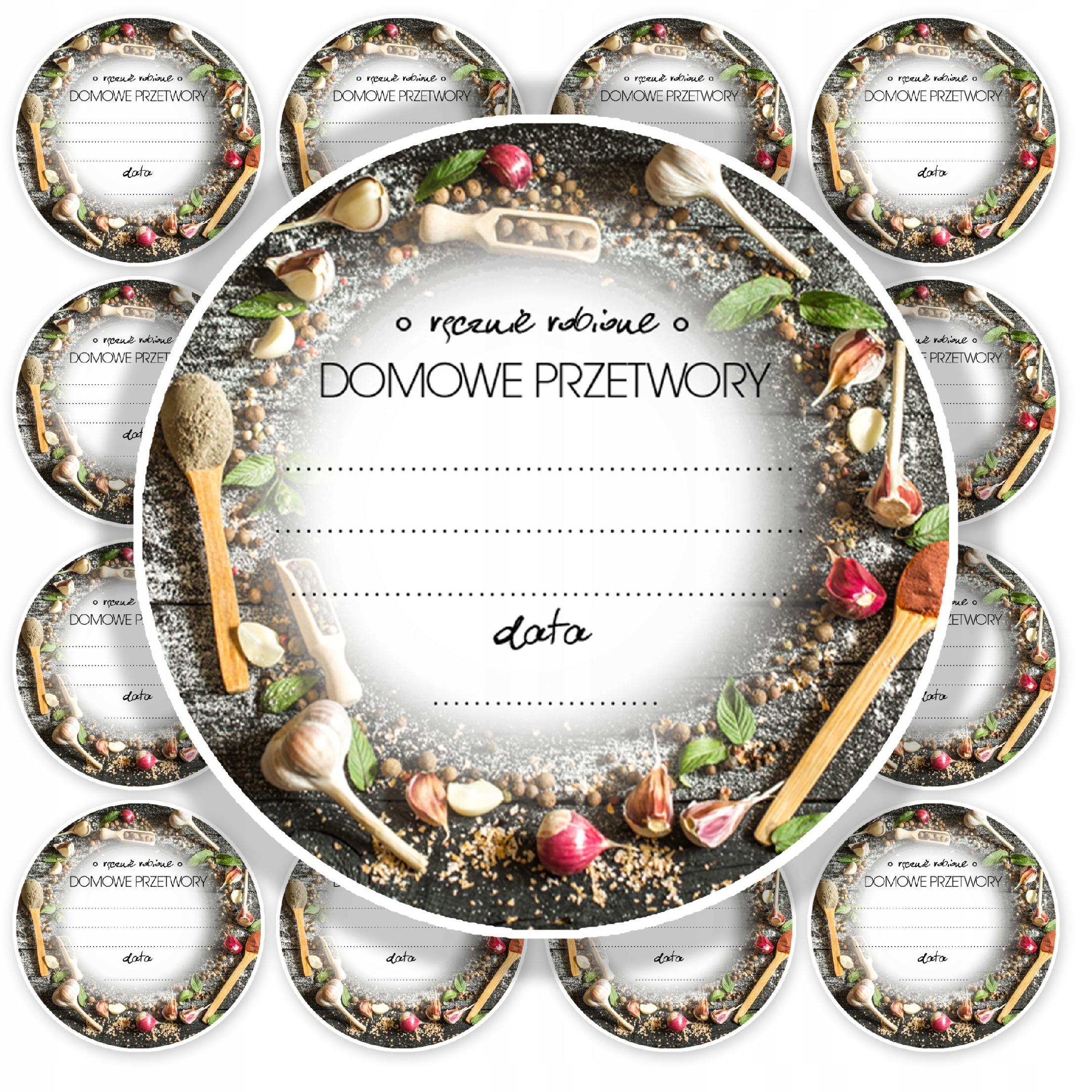 ETYKIETY NA SŁOIKI NAKLEJKI PRZETWORY DŻEM 50szt