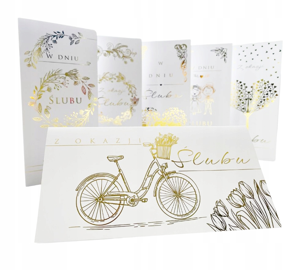 KARTKA ŚLUBNA pozałacana elegancka ze złoceniem pamiątka ślubu z życzeniami