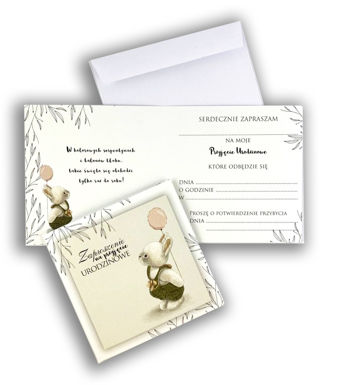 Zaproszenia na URODZINY dla dzieci Urodzinki zaproszenie ROCZEK ZAJĄCZEK