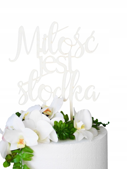 Topper na tort Miłość jest słodka ślub wesele drewniany figurka ozdoba