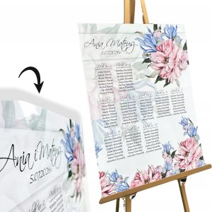 Plan stołów weselnych na PLEXI pleksie rozmieszczenie GOŚCI 50x70cm listy