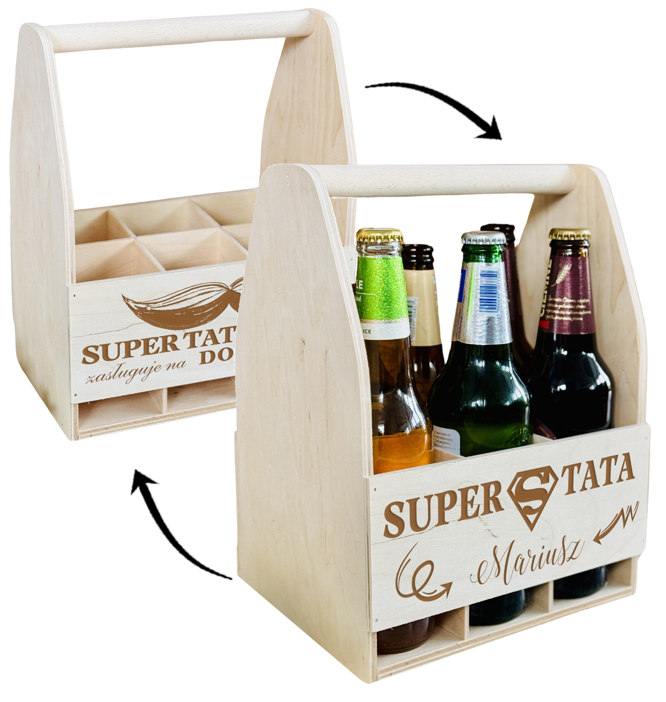 PREZENT upominek Na Dzień TATY OJCA SKRZYNKA NA PIWO nosidło z grawerem