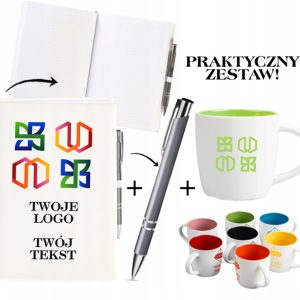 PREZENT FIRMOWY REKLAMOWY zestaw NOTES KUBEK biały TWOJE LOGO TWÓJ TEKST
