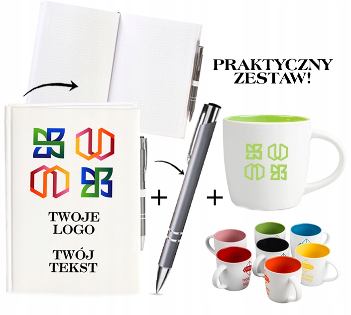 PREZENT FIRMOWY REKLAMOWY zestaw NOTES KUBEK biały TWOJE LOGO TWÓJ TEKST