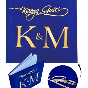 KSIĘGA GOŚCI weselnych WELUROWA granat album ZŁOTE INICJAŁY pamiątka ŚLUBU