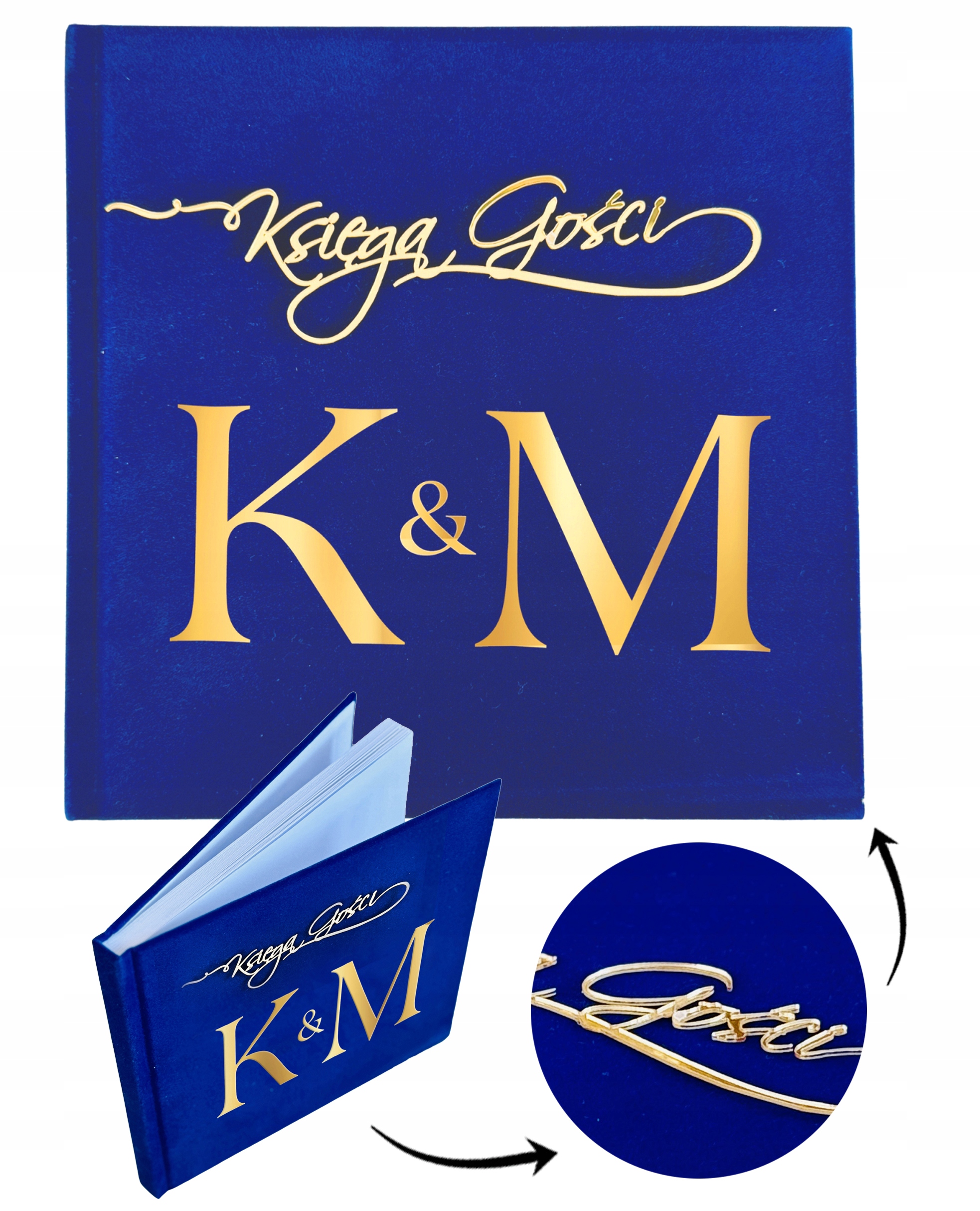 KSIĘGA GOŚCI weselnych WELUROWA granat album ZŁOTE INICJAŁY pamiątka ŚLUBU