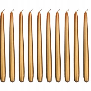 Świece stożkowe świeca stożek złote metaliczne 10 sztuk