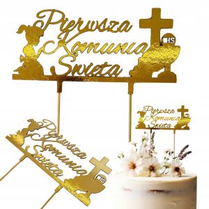TOPPER toper złoty dekoracja na tort Pierwsza KOMUNIA Święta dziewczynka