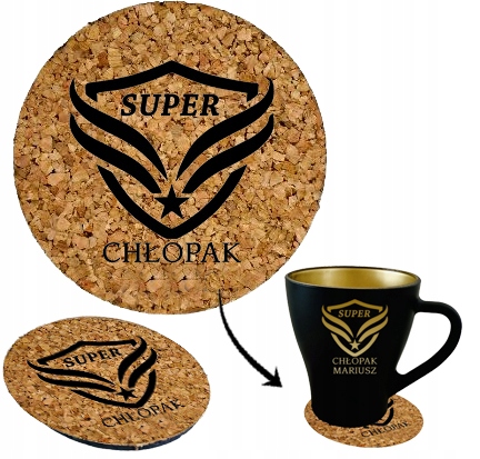 PREZENT UPOMINEK na DZIEŃ CHŁOPAKA podkładka z grawerem pod kufel kubek