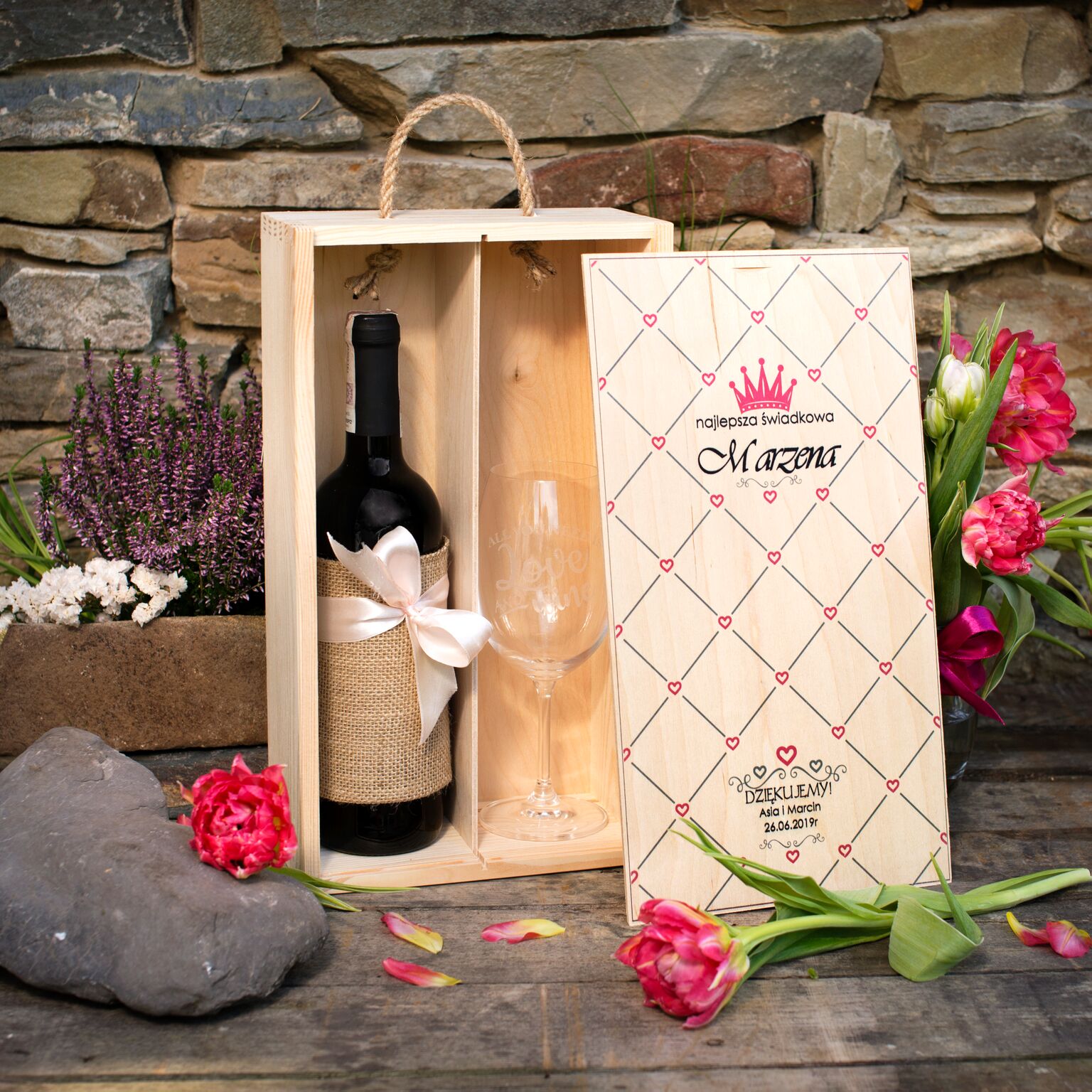 Skrzynka prezent dla Świadkowej zestaw kieliszek