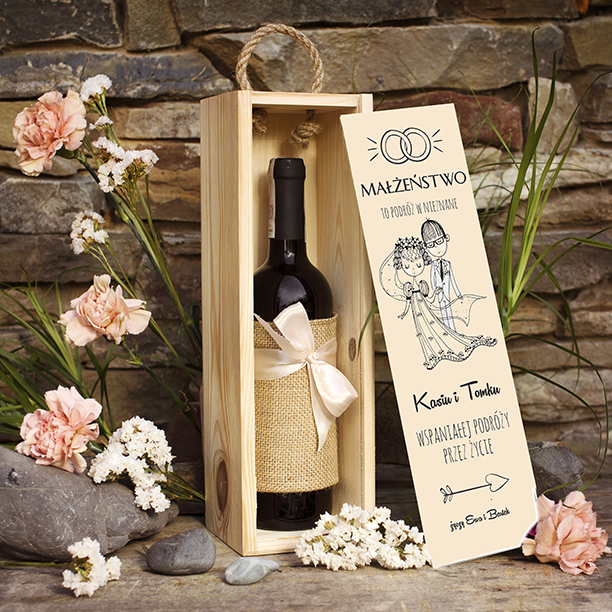 Skrzynka na wino - prezent dla Rodziców, Świadków, Chrzestnych lub nowożeńców
